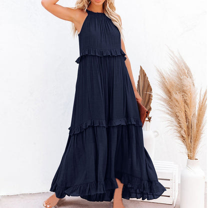 Ärmelloses Sommerkleid mit fließenden Rüschen für Damen