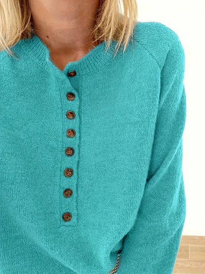 Damen Pullover – Weiches Strickmaterial – Henley-Ausschnitt – Lange Ärmel