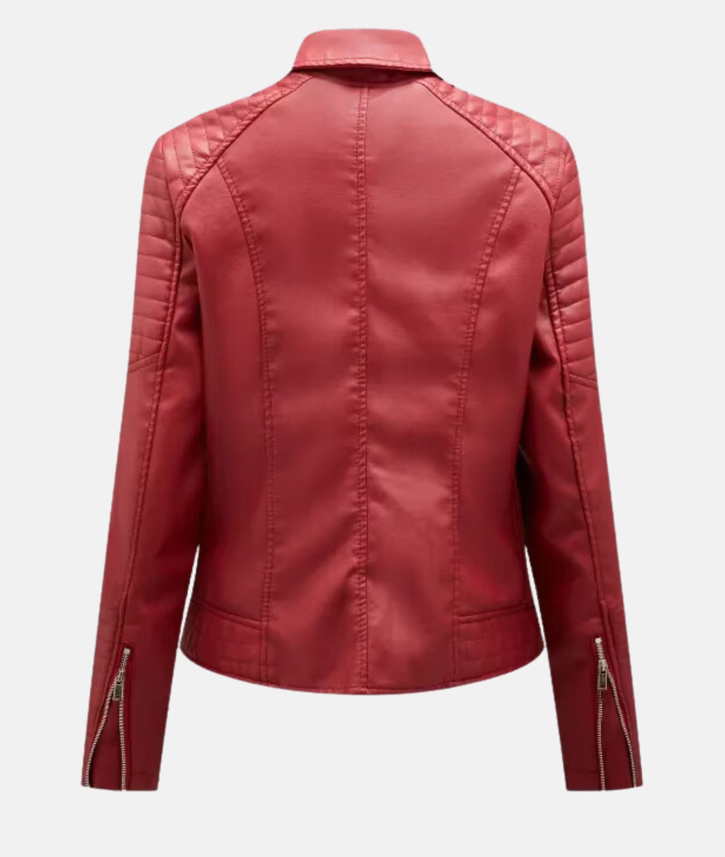 Damen Biker Lederjacke – Slim Fit – Asymmetrischer Reißverschluss – Steppdetails