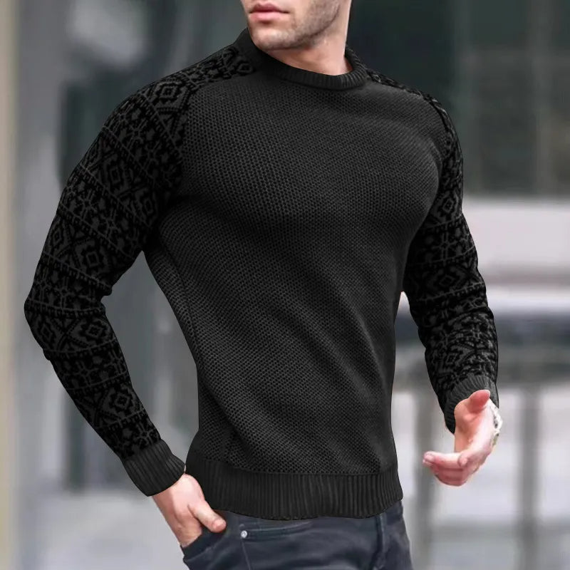 Herren Strickpullover – Rundhals – Gemustertes Ärmel-Design – Komfortabler Passform