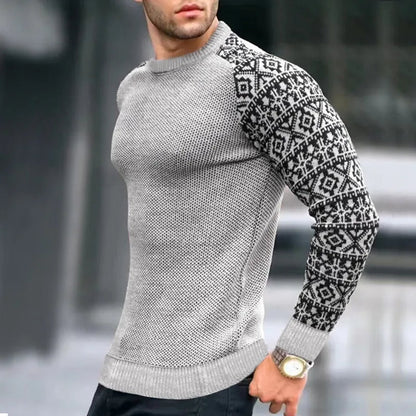 Herren Strickpullover – Rundhals – Gemustertes Ärmel-Design – Komfortabler Passform