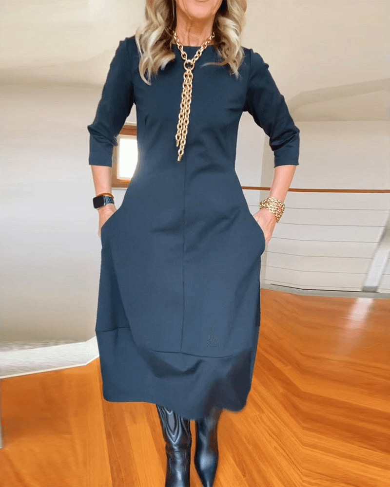 Elegantes Damen-Midikleid mit subtilen Falten aus leichtem Stoff