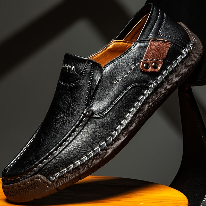 Braune Herren-Loafers aus Leder mit Doppelnaht