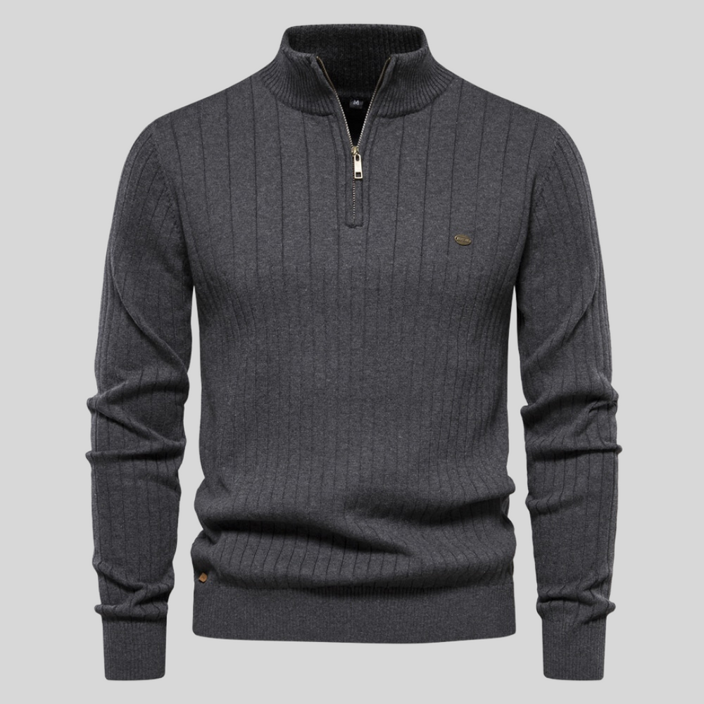 Herren Strickpullover – Geripptes Design – Viertelreißverschluss – Bequeme Passform