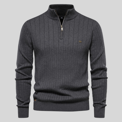 Herren Strickpullover – Geripptes Design – Viertelreißverschluss – Bequeme Passform