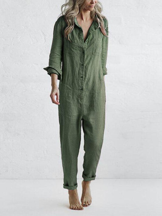 Damen Jumpsuit mit Knöpfen und Taschen aus Baumwolle