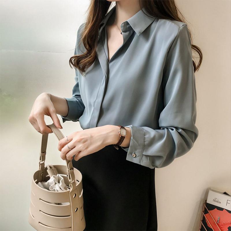 Damen Chiffon Bluse Langarm Elegant