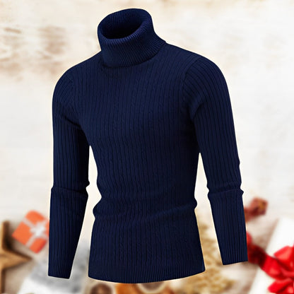 Herren Rollkragenpullover – Geripptes Strickmuster – Figurbetont – Langarm – Warm & Elegant