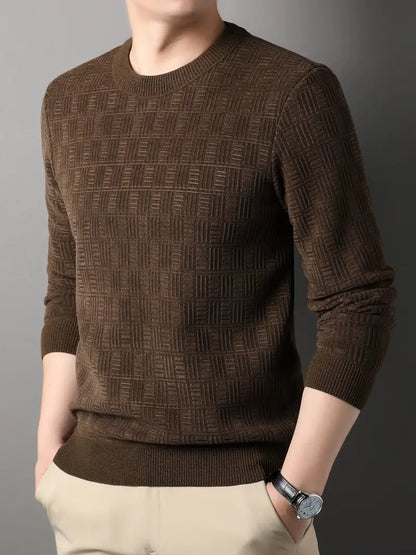 Herren Strickpullover – Geometrisches Muster – Rundhals – Lange Ärmel – Weich & Bequem