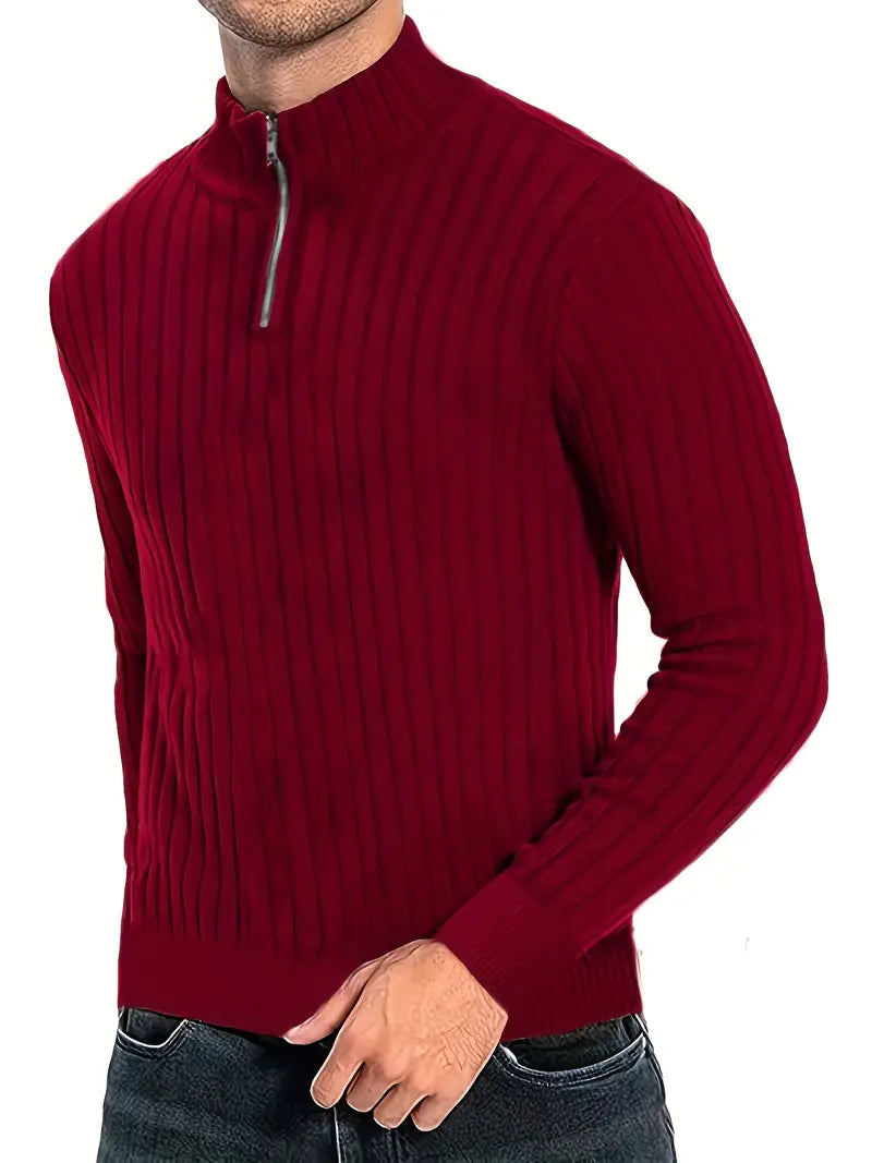 Herren Pullover – Slim Fit – Halber Reißverschluss – Gerippte Struktur – Langarm