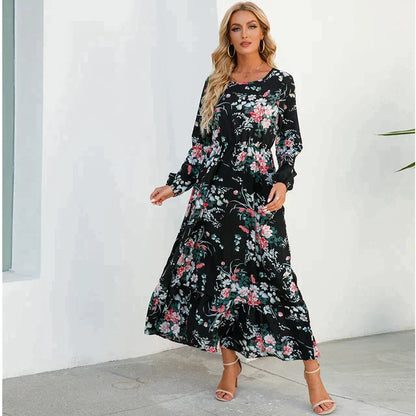 Boho Maxikleid Damen – Langer Chiffon-Stoff, Blumenmuster, Perfekt für Frühling & Sommer