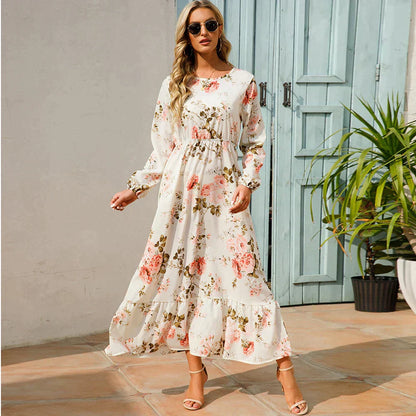 Boho Maxikleid Damen – Langer Chiffon-Stoff, Blumenmuster, Perfekt für Frühling & Sommer