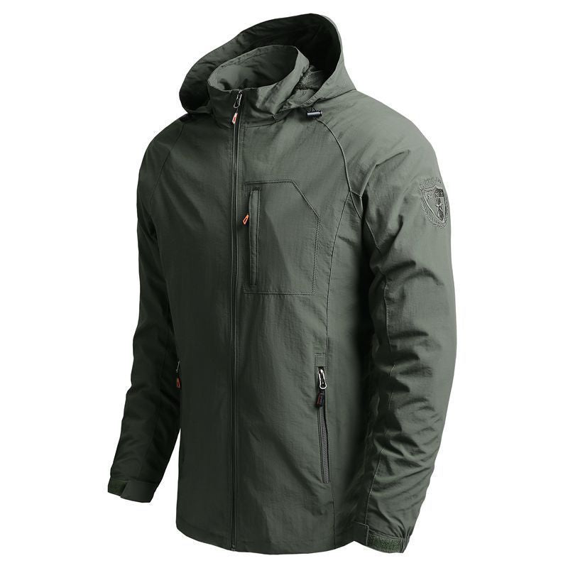 Herren Windbreaker-Jacke – Wasserdicht – Kapuze mit Kordelzug – Reißverschlusstaschen