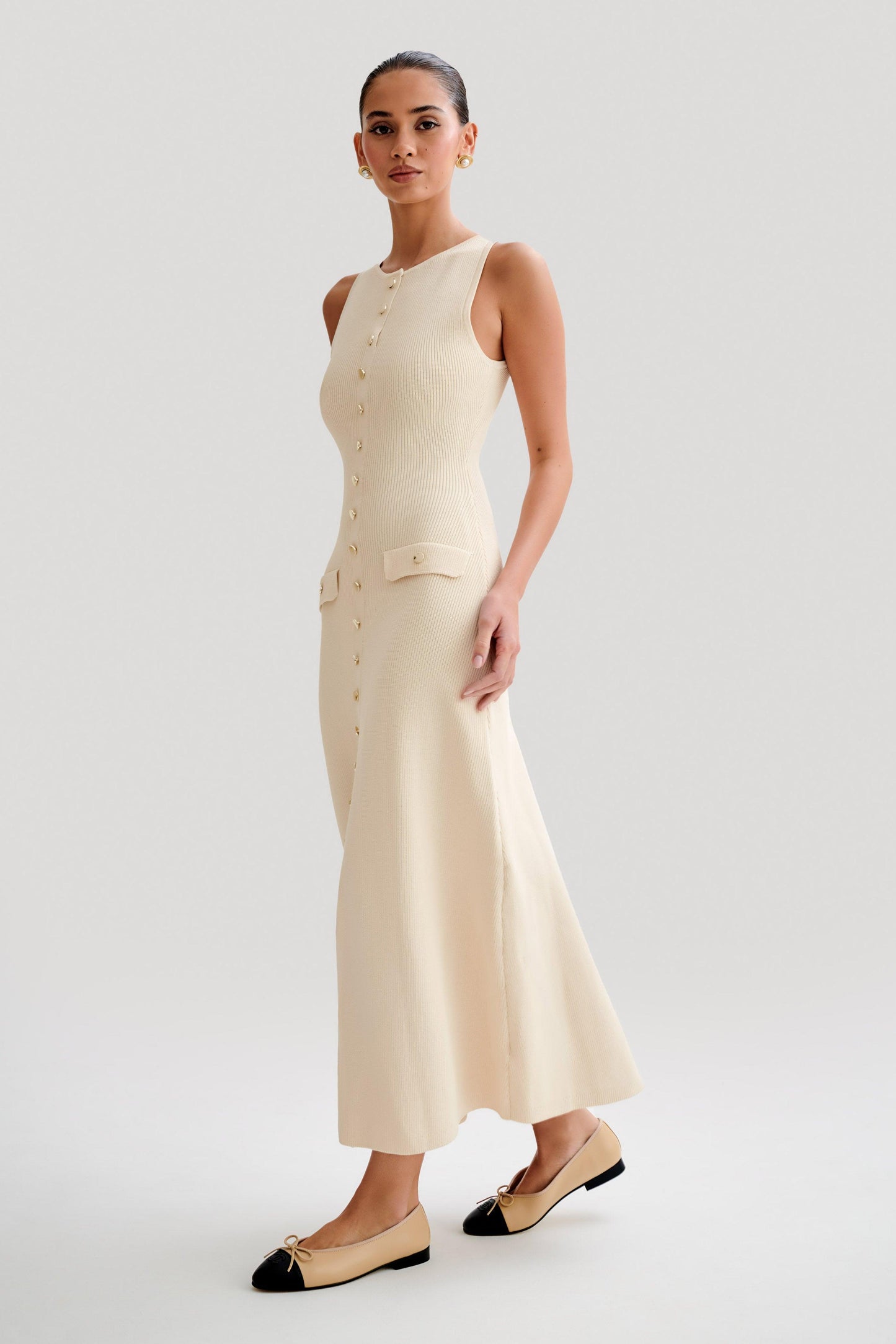 Ärmelloses Damen Maxi Kleid mit Knopfleiste