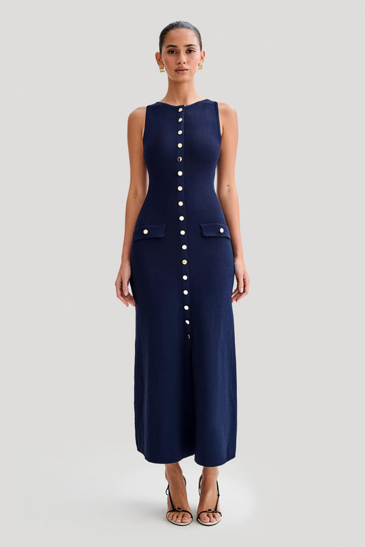 Ärmelloses Damen Maxi Kleid mit Knopfleiste