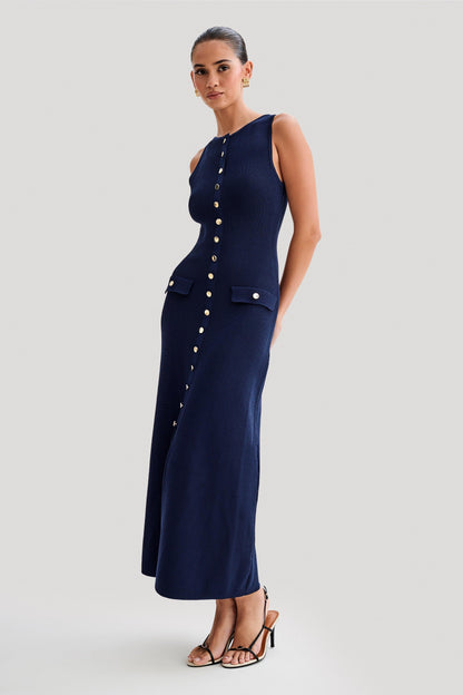 Ärmelloses Damen Maxi Kleid mit Knopfleiste