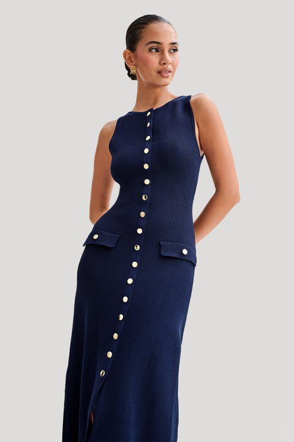 Ärmelloses Damen Maxi Kleid mit Knopfleiste