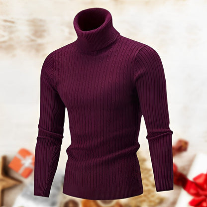 Herren Rollkragenpullover – Geripptes Strickmuster – Figurbetont – Langarm – Warm & Elegant