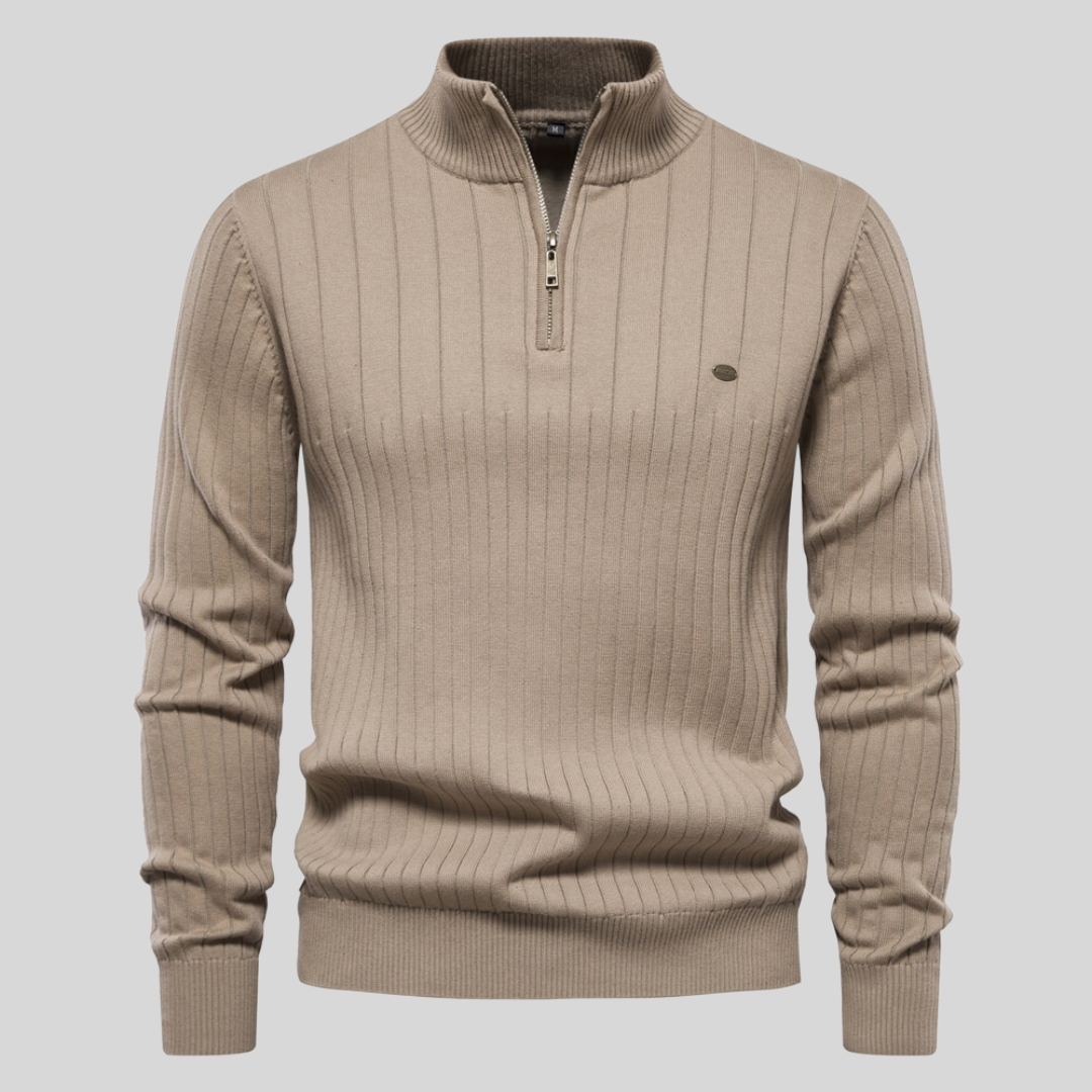 Herren Strickpullover – Geripptes Design – Viertelreißverschluss – Bequeme Passform