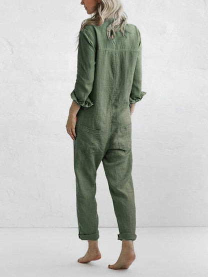 Damen Jumpsuit mit Knöpfen und Taschen aus Baumwolle