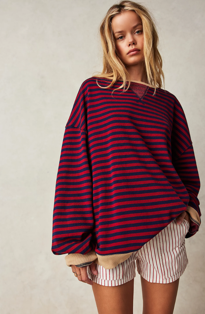 Damen Pullover – Oversized Passform – Gestreift – Lange Ärmel – Locker & Bequem