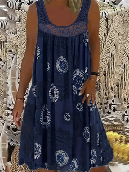 Maxi Tankkleid Damen mit Rundhalsausschnitt und Blumenprint