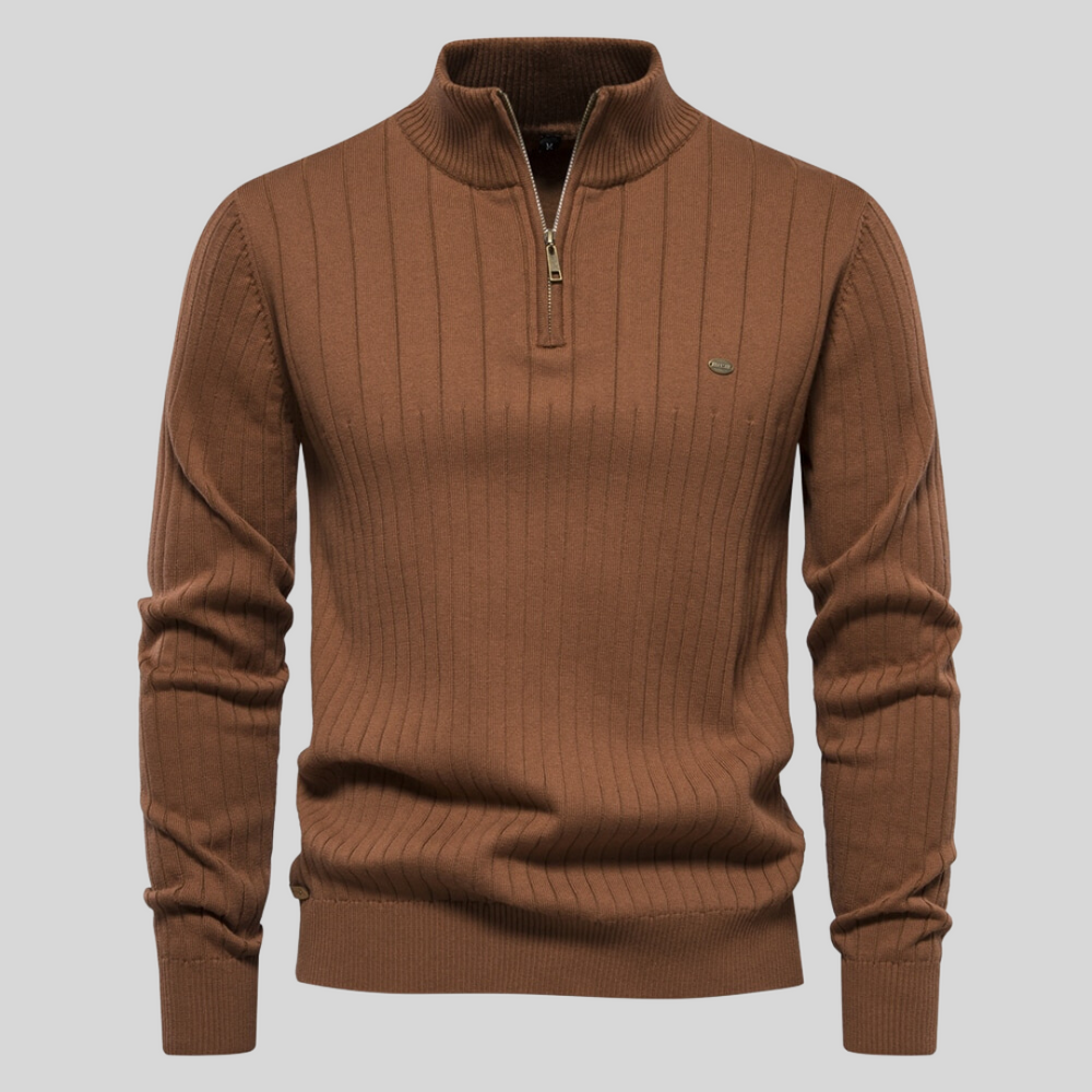 Herren Strickpullover – Geripptes Design – Viertelreißverschluss – Bequeme Passform