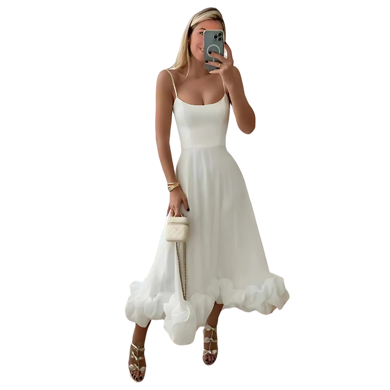 Boho Midikleid für Damen aus Baumwolle mit Spitze und V-Ausschnitt