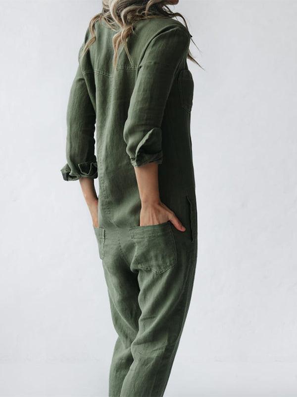 Damen Jumpsuit mit Knöpfen und Taschen aus Baumwolle