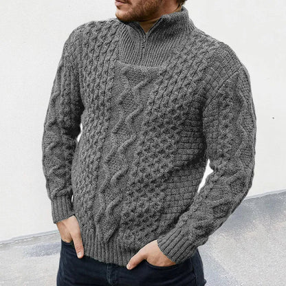 Herren Strickpullover – Hochkragen mit Reißverschluss – Zopfmuster – Warm & Bequem