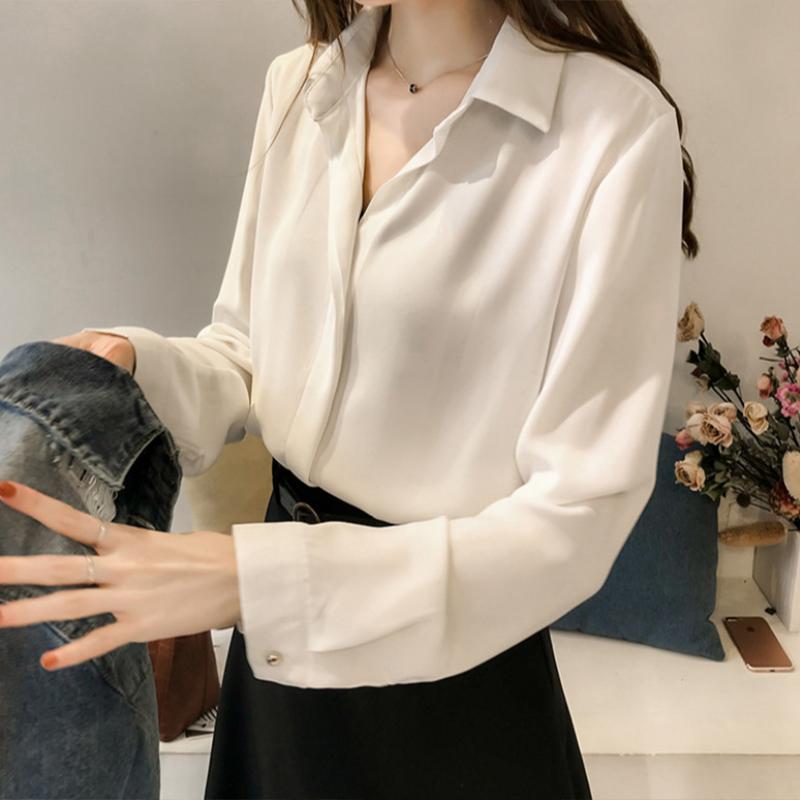 Damen Chiffon Bluse Langarm Elegant