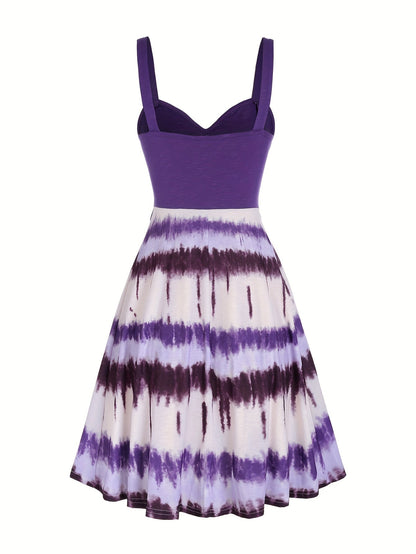 Damen Tie-Dye Kleid mit V-Ausschnitt und Zierknöpfen