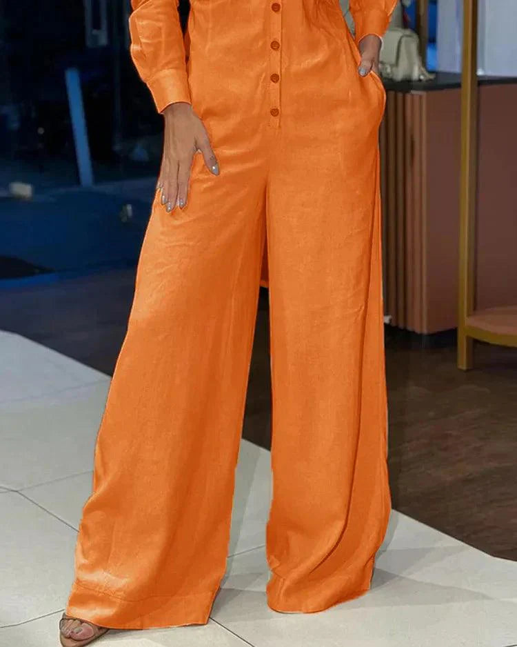 Damen Jumpsuit mit weiten Beinen aus leichtem Stoff