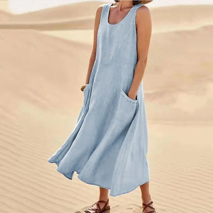 Sommer Damen Kleid Kurzarm - Klassisches Design Baumwolle Mix