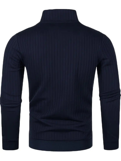 Herren Pullover – Slim Fit – Halber Reißverschluss – Gerippte Struktur – Langarm