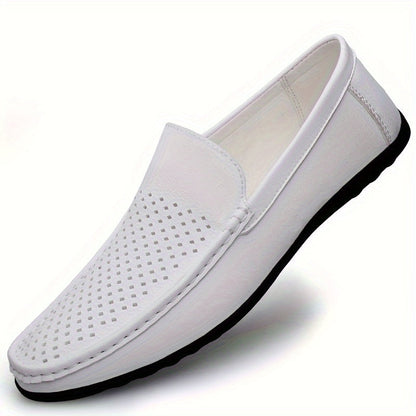 Weiße Damen-Loafers aus Leder mit Perforationen