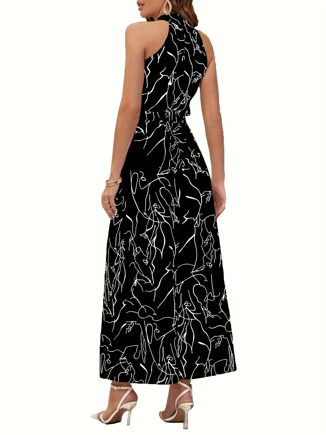 Abstrakt gemustertes Halterneck-Maxikleid für Damen