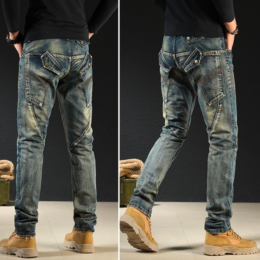 Yungi - Klassische geflickte Denim-Jeans für Herren