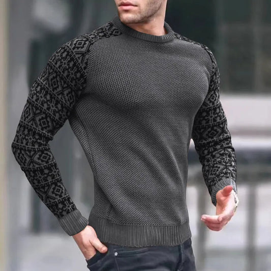 Herren Strickpullover – Rundhals – Gemustertes Ärmel-Design – Komfortabler Passform