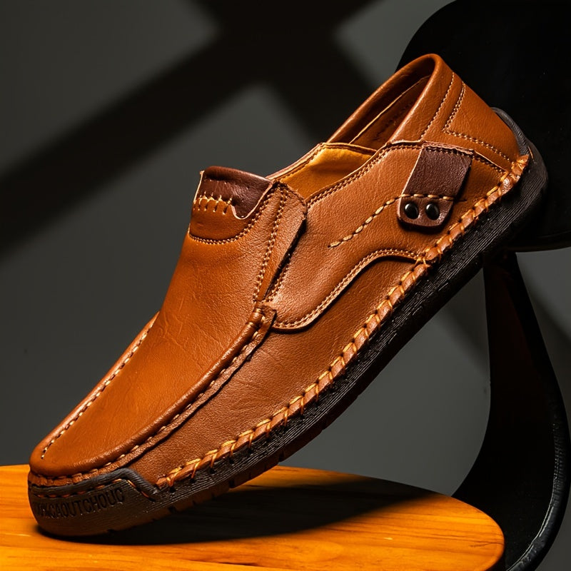 Braune Herren-Loafers aus Leder mit Doppelnaht