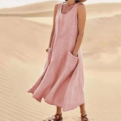 Sommer Damen Kleid Kurzarm - Klassisches Design Baumwolle Mix