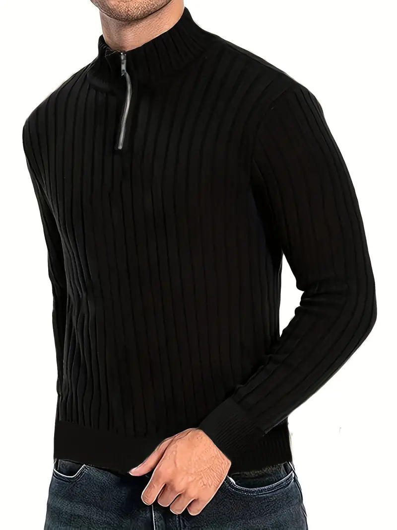 Herren Pullover – Slim Fit – Halber Reißverschluss – Gerippte Struktur – Langarm