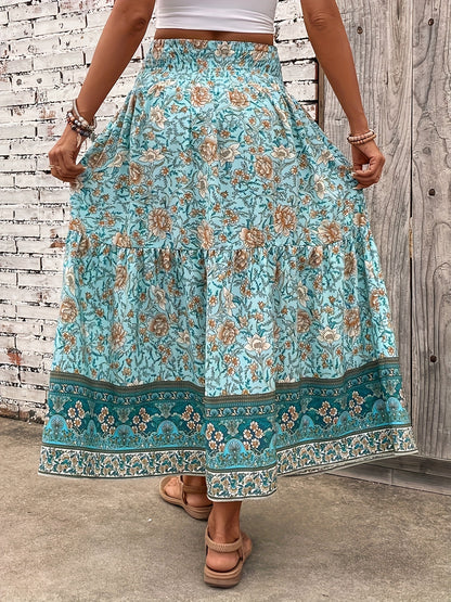 Damen Maxi Rock – Elastischer Bund mit Kordelzug – Leicht & Luftig – Blumendesign