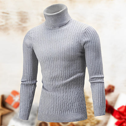 Herren Rollkragenpullover – Geripptes Strickmuster – Figurbetont – Langarm – Warm & Elegant