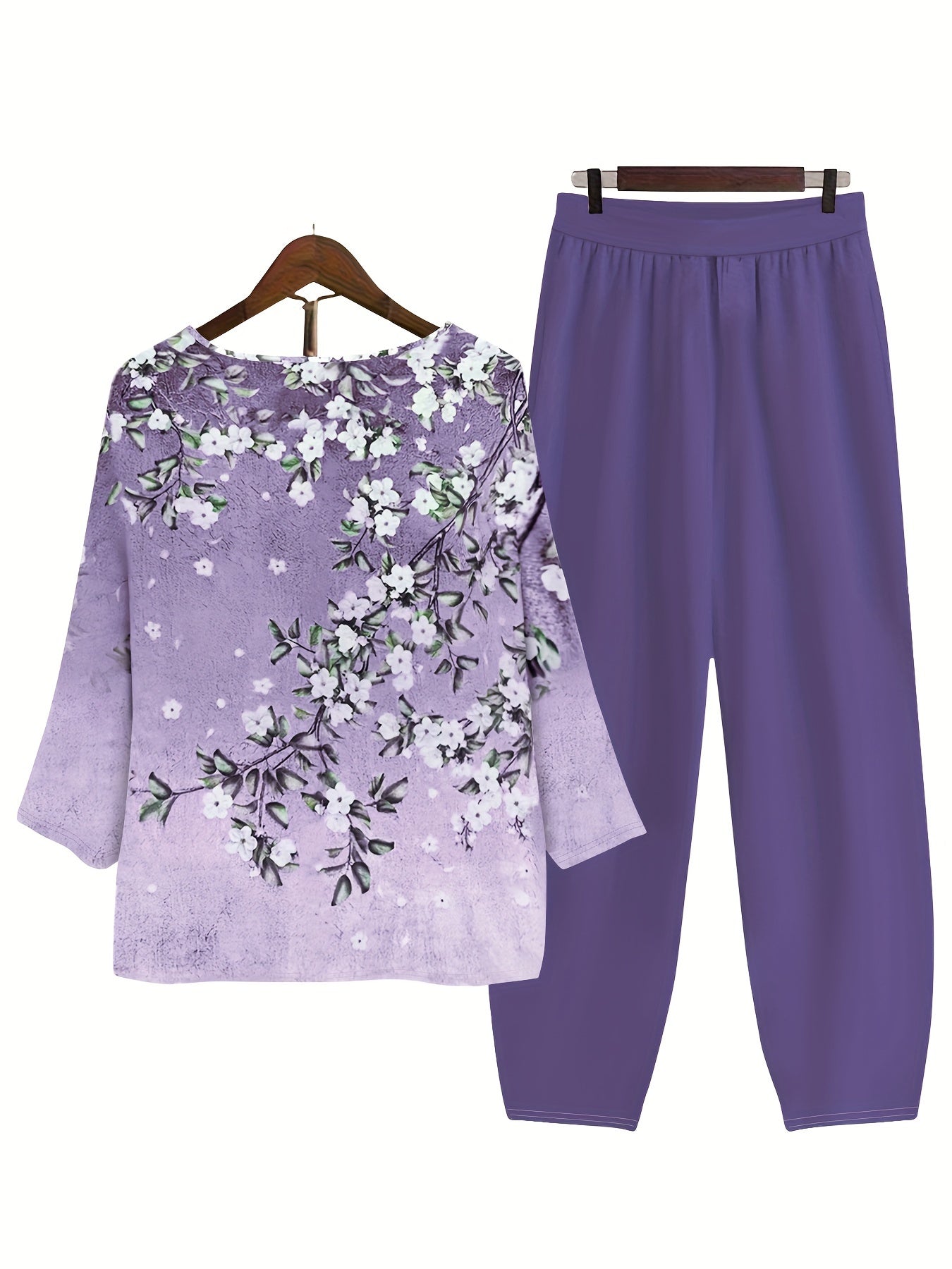 Set aus langärmligem oberteil und hose mit blumendruck für damen