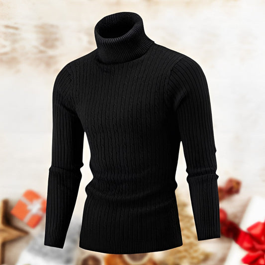 Herren Rollkragenpullover – Geripptes Strickmuster – Figurbetont – Langarm – Warm & Elegant