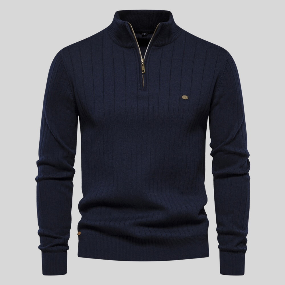 Herren Strickpullover – Geripptes Design – Viertelreißverschluss – Bequeme Passform