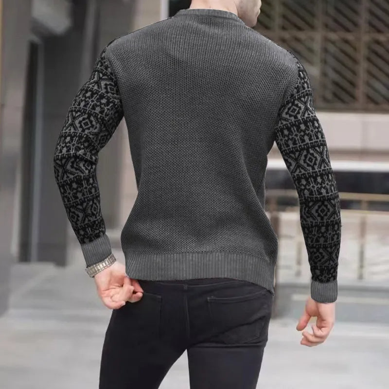 Herren Strickpullover – Rundhals – Gemustertes Ärmel-Design – Komfortabler Passform