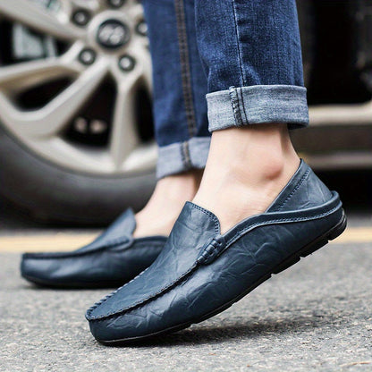 Gelbe Herren-Loafer aus Leder mit Kontrastnaht