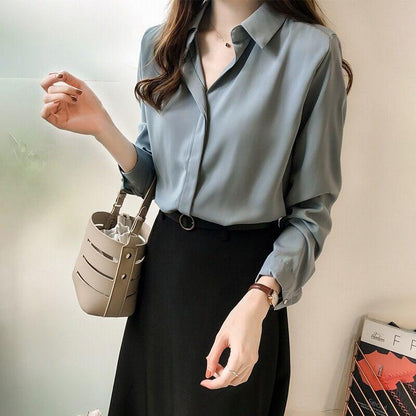 Damen Chiffon Bluse Langarm Elegant